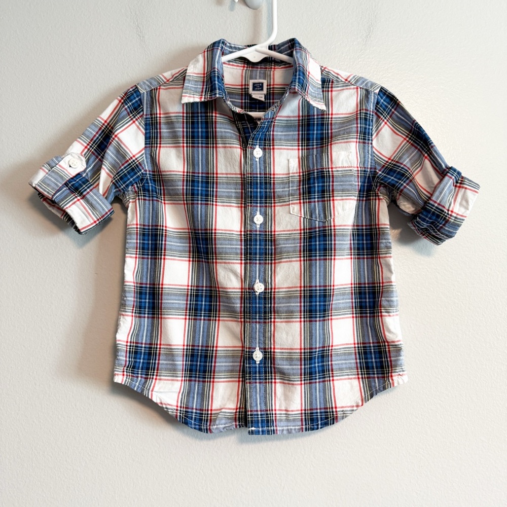 Janie & Jack Blue and Red Plaid Boys Button-Down Shirt Size 18 - 24 Months